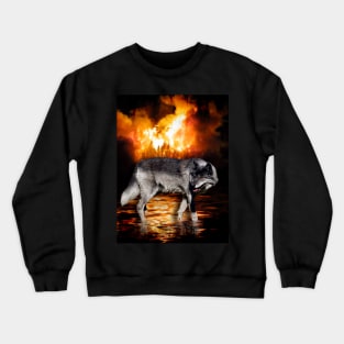 "Survivor" Alpha Grey Wolf & Burning Forest Fire Crewneck Sweatshirt